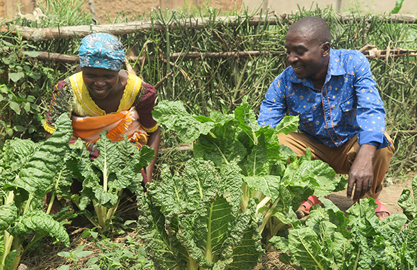 tending a garden in Rwanda