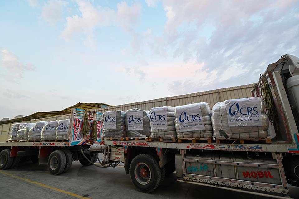 trucks bringing supplies from Egypt